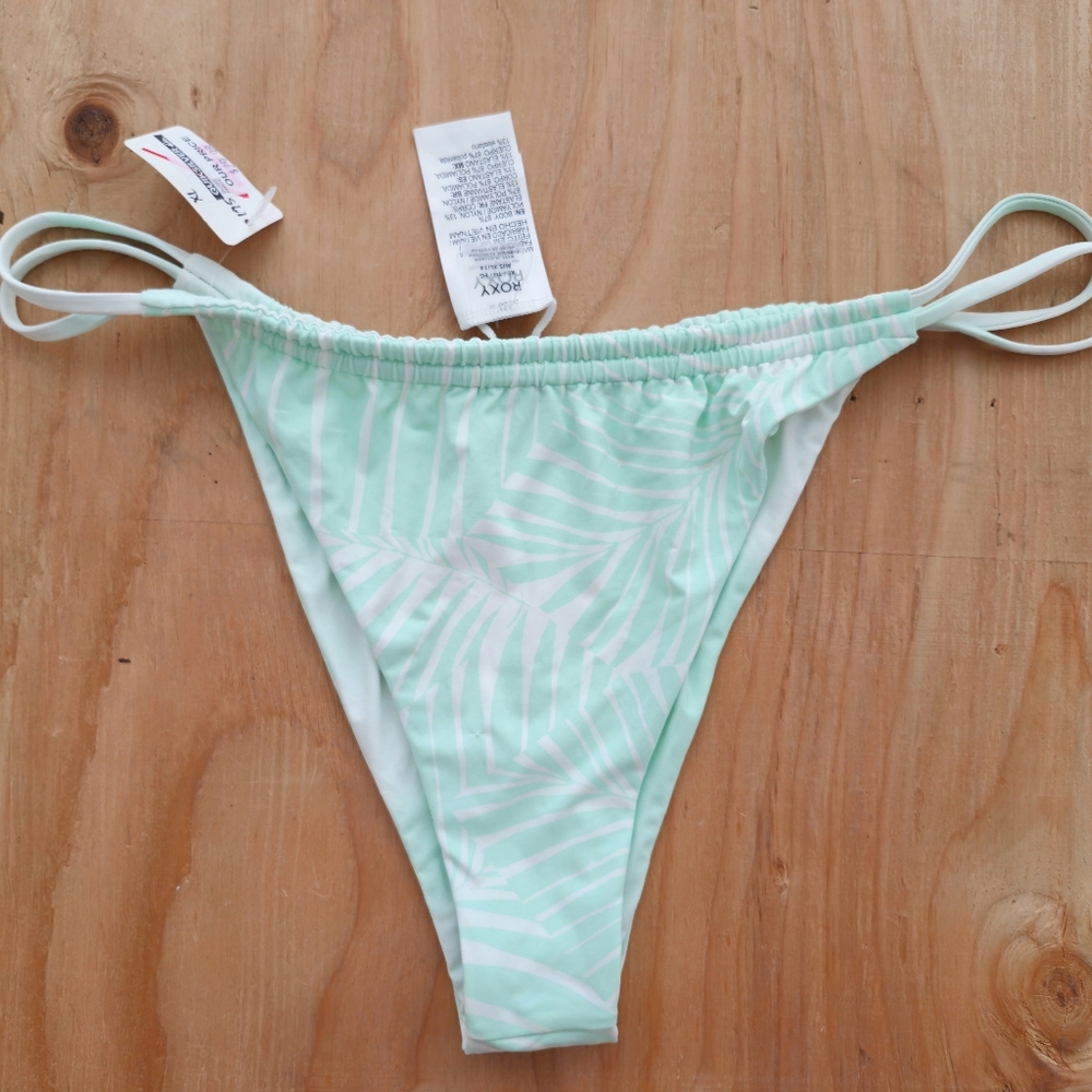 Roxy Reversible Mint & White Tropical High Waist Bikini Bottom Size XL